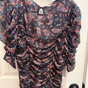 Free People Black Mesh Floral Midi Dress